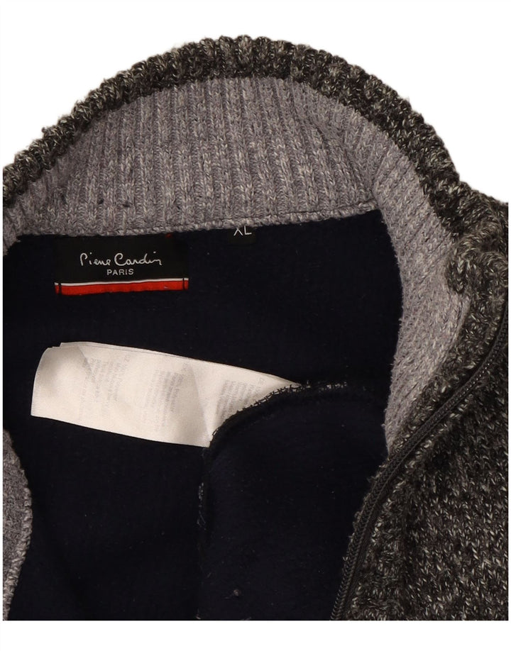 Suéter masculino Pierre Cardin com zíper e gola XL poliéster listrado cinza