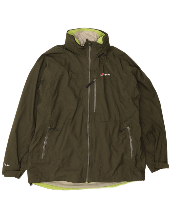 Jaqueta de chuva masculina com capuz BERGHAUS Reino Unido 44 2XL Nylon cáqui