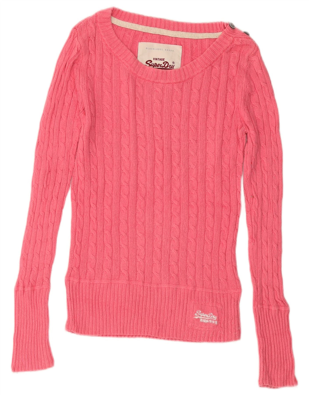 Suéter feminino Superdry com gola canoa UK 10 algodão rosa pequeno