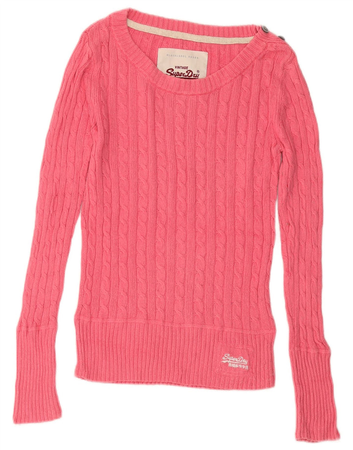 Suéter feminino Superdry com gola canoa UK 10 algodão rosa pequeno