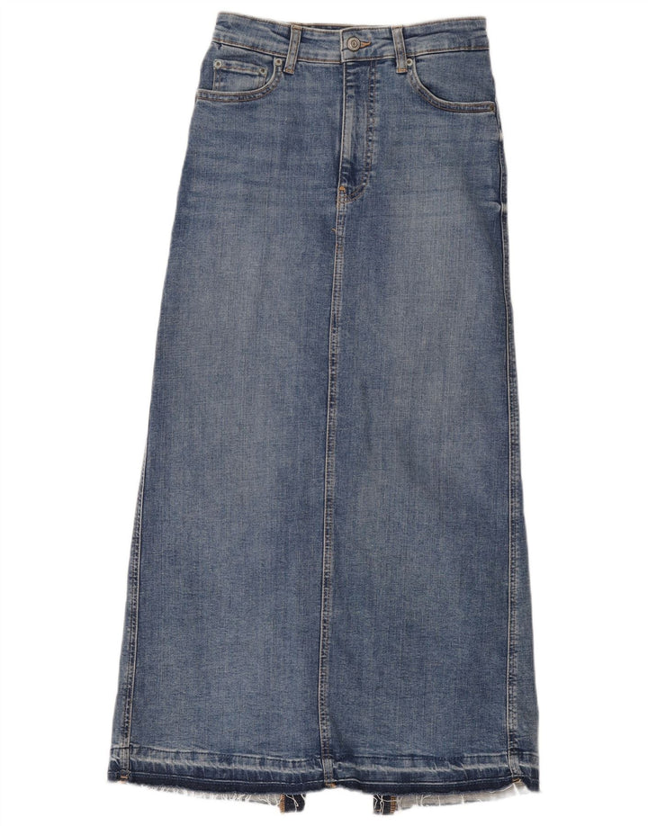 Saia jeans midi feminina Zara pequena W26 algodão azul