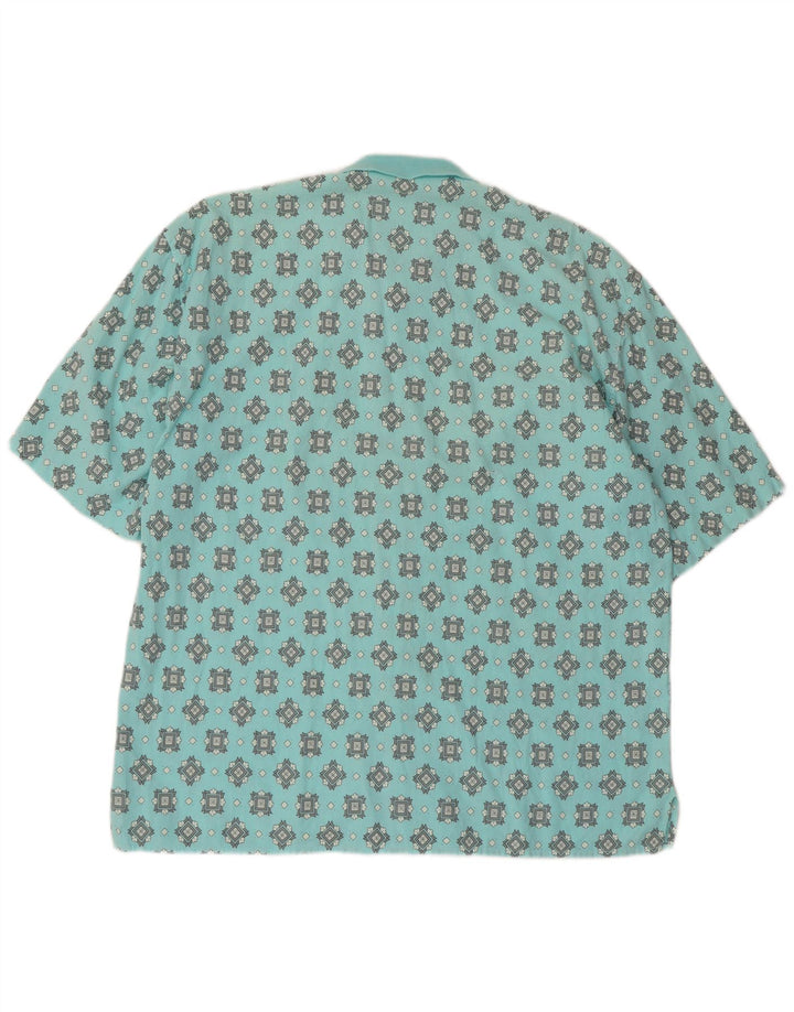 Camisa masculina vintage de manga curta grande turquesa geométrica