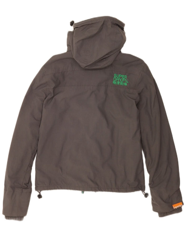 Jaqueta corta-vento feminina Superdry com capuz Reino Unido 10 pequeno cinza nylon