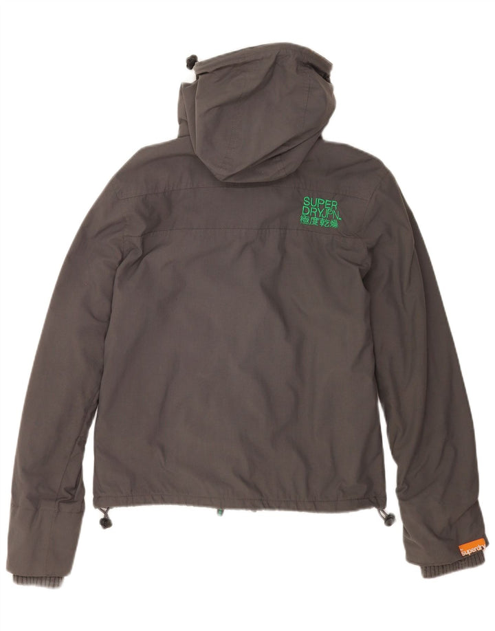 Jaqueta corta-vento feminina Superdry com capuz Reino Unido 10 pequeno cinza nylon