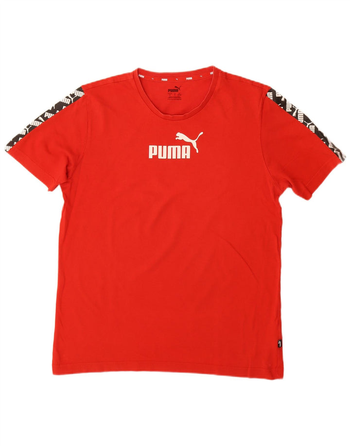 Camiseta masculina gráfica PUMA Top médio vermelho algodão colorblock