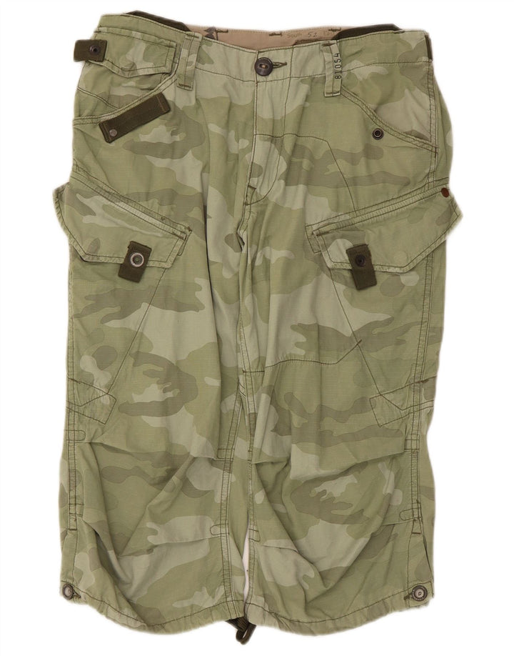 Bermuda cargo masculina G-Star médio W32 algodão camuflado verde