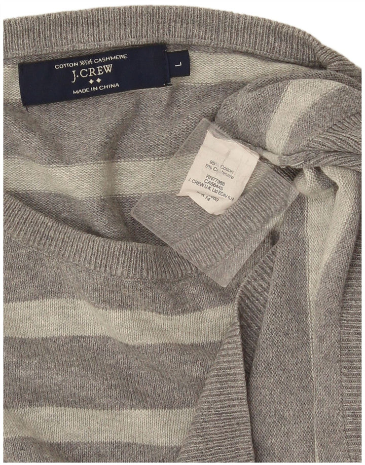 J. Crew Suéter masculino com gola redonda, grande algodão listrado cinza
