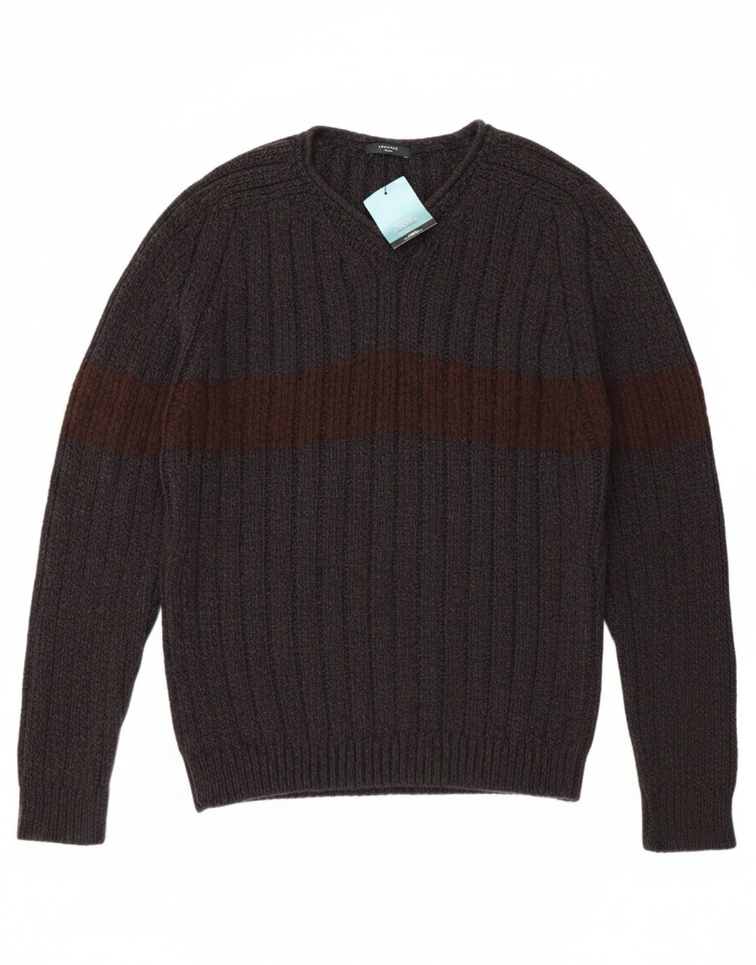 ST. Suéter masculino BERNARD com decote em V grande bloco colorido cinza acrílico