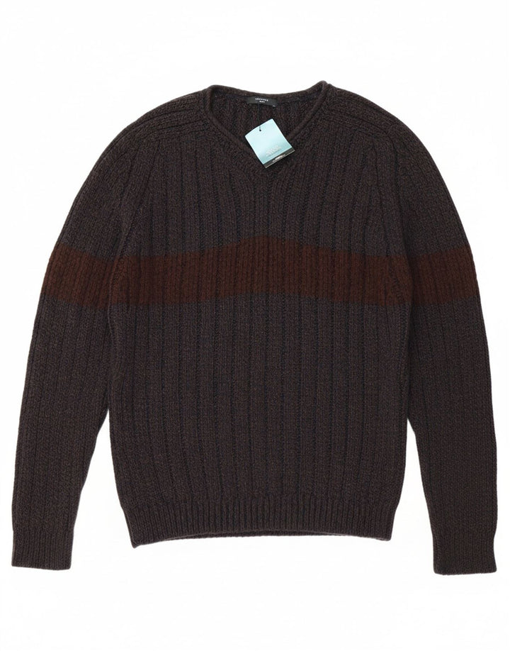 ST. Suéter masculino BERNARD com decote em V grande bloco colorido cinza acrílico