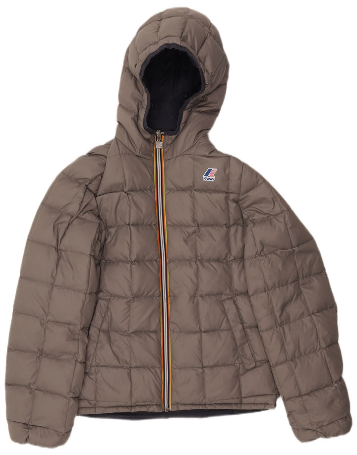 Jaqueta masculina acolchoada reversível com capuz K-Way UK 38 poliamida azul marinho médio