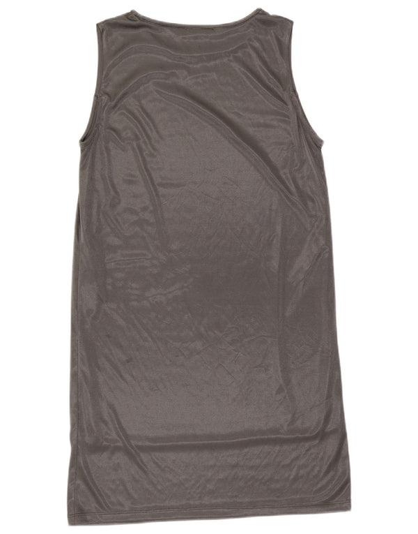 Vestido feminino sem mangas Zara UK 14 grande poliéster prateado