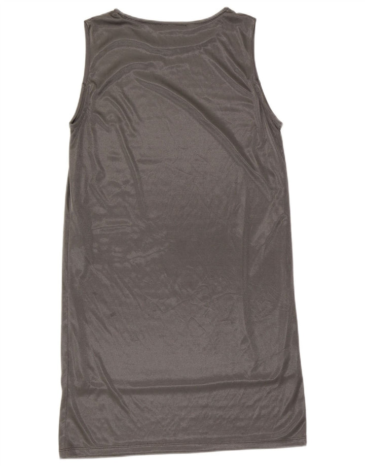 Vestido feminino sem mangas Zara UK 14 grande poliéster prateado