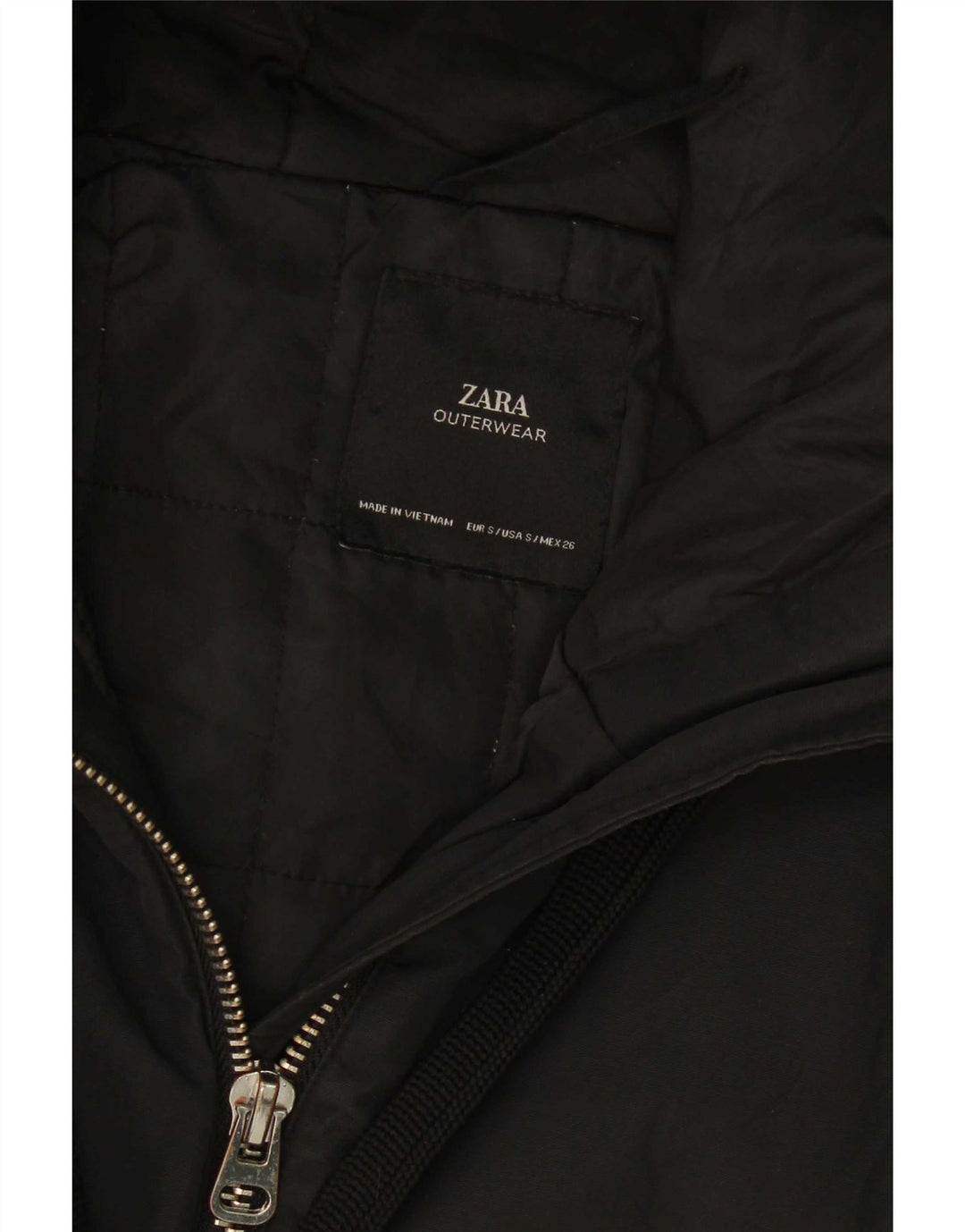 Jaqueta acolchoada com capuz grande Zara feminina UK 10 pequena preta
