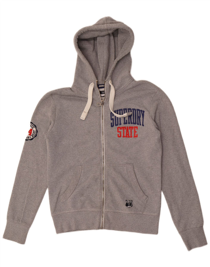 Suéter masculino SUPERDRY com capuz e zíper gráfico grande poliéster cinza