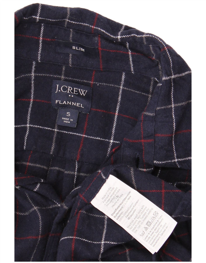 J. CREW Camisa masculina de flanela slim fit pequena de algodão xadrez azul marinho