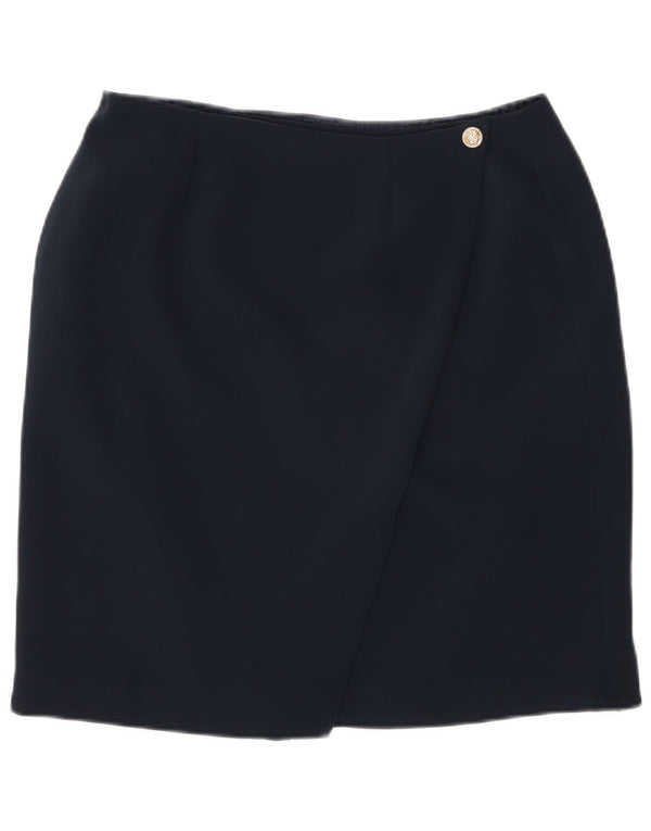 Saia feminina vintage de cintura alta IT 46 grande W30 azul marinho poliéster