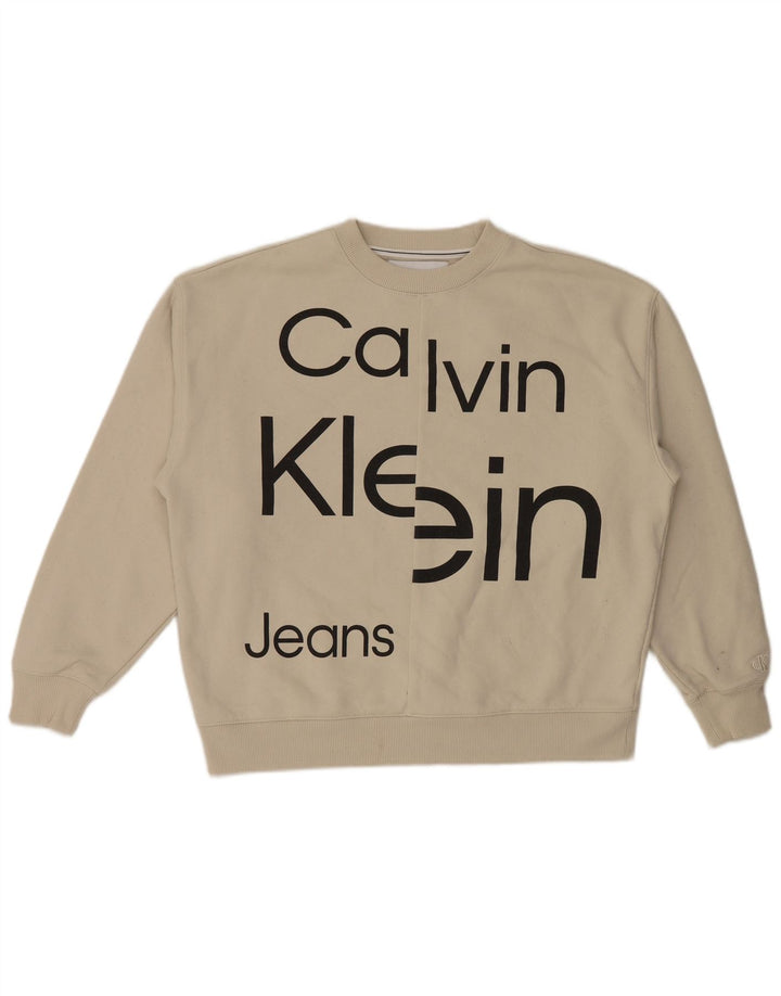 Calvin Klein Jeans Masculino moletom gráfico jumper médio algodão branco