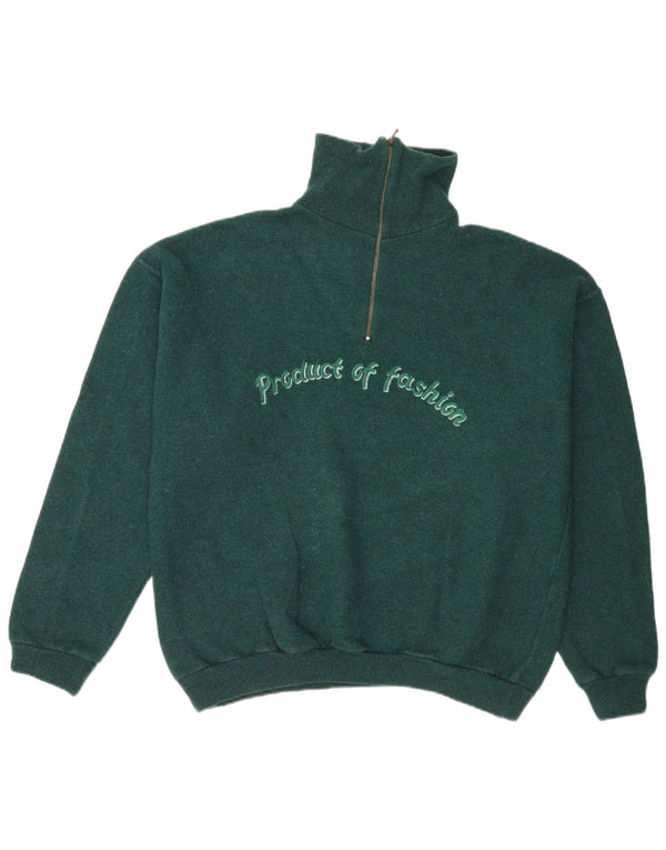 Suéter masculino vintage com zíper e gola grande verde