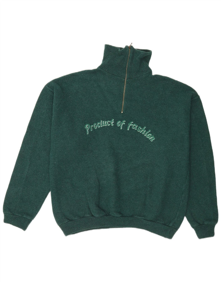 Suéter masculino vintage com zíper e gola grande verde