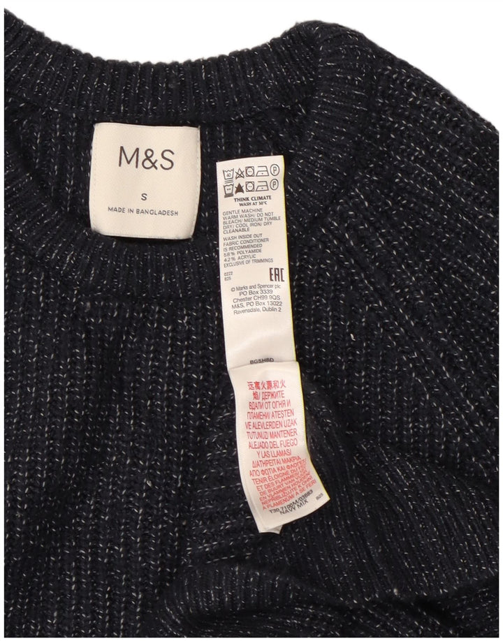 Suéter masculino Marks & Spencer com gola redonda, pequeno azul marinho poliamida