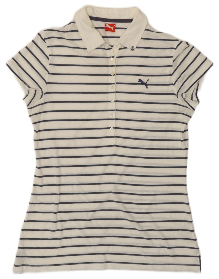 Camisa polo feminina PUMA UK 12 média listrada branca