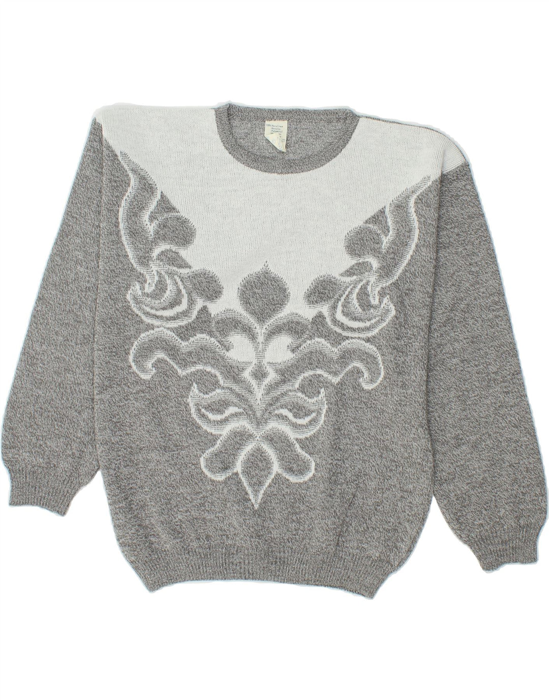 VINTAGE Womens Crew Neck Jumper Sweater EU 42/44 Large Grey Colourblock Vintage Vintage and Second-Hand Vintage from Messina Hembry 