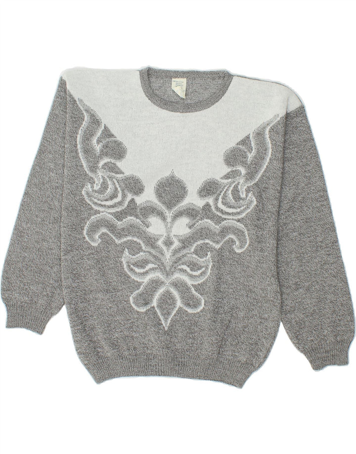 VINTAGE Womens Crew Neck Jumper Sweater EU 42/44 Large Grey Colourblock Vintage Vintage and Second-Hand Vintage from Messina Hembry 