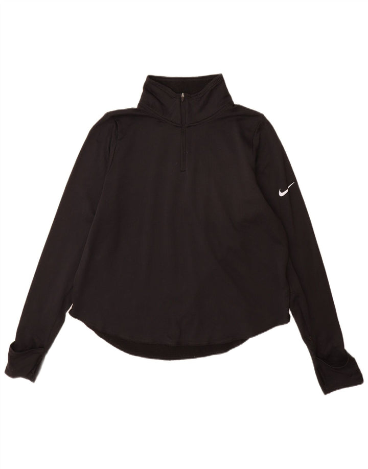 Pulôver feminino Nike Dri Fit com gola e zíper, top de treino UK 16 grande preto