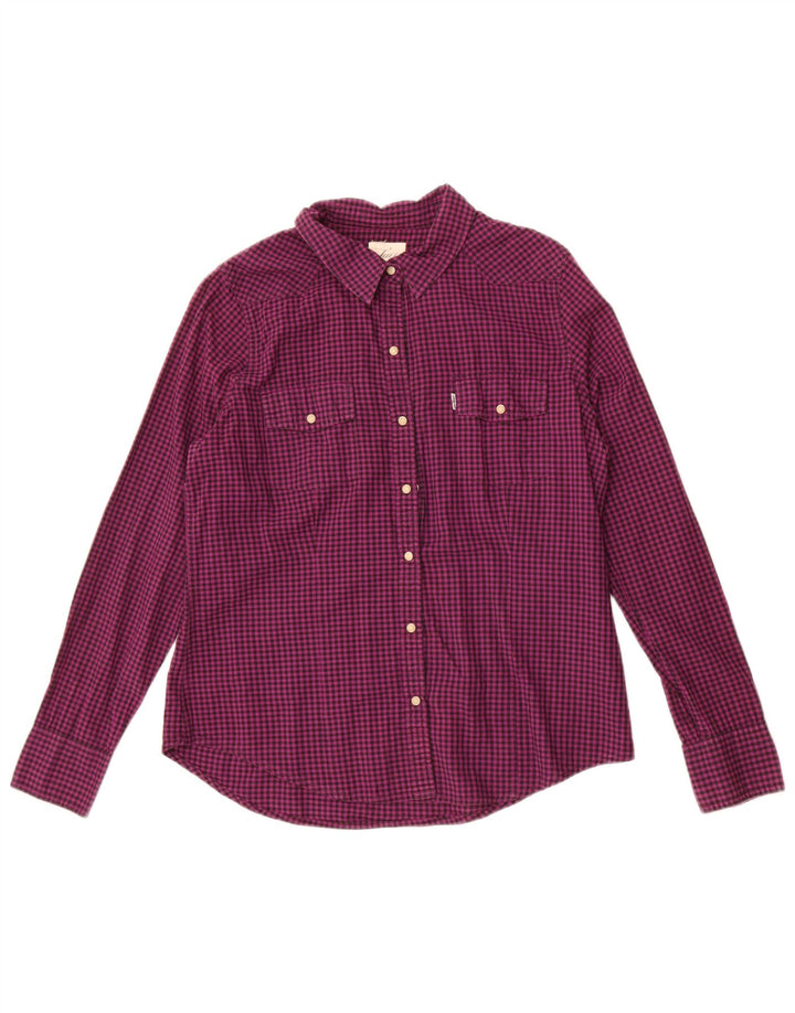 Camisa feminina Levi's UK 16 grande algodão guingão roxo