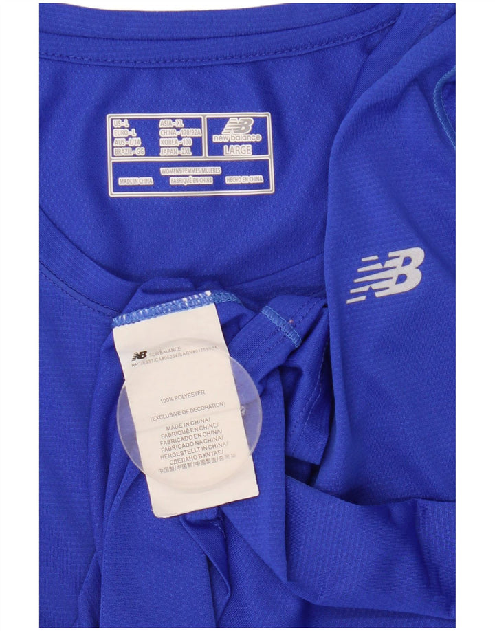 Top feminino New Balance manga comprida UK 14 grande poliéster azul
