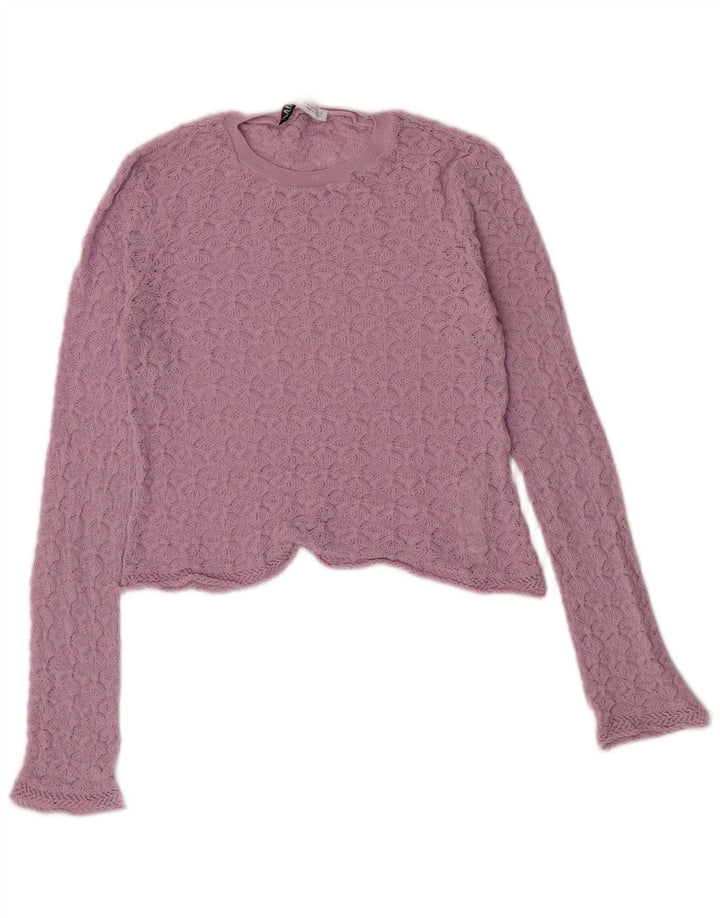 Zara Crop Top Feminino Manga Longa Reino Unido 10 Pequeno Roxo Poliamida