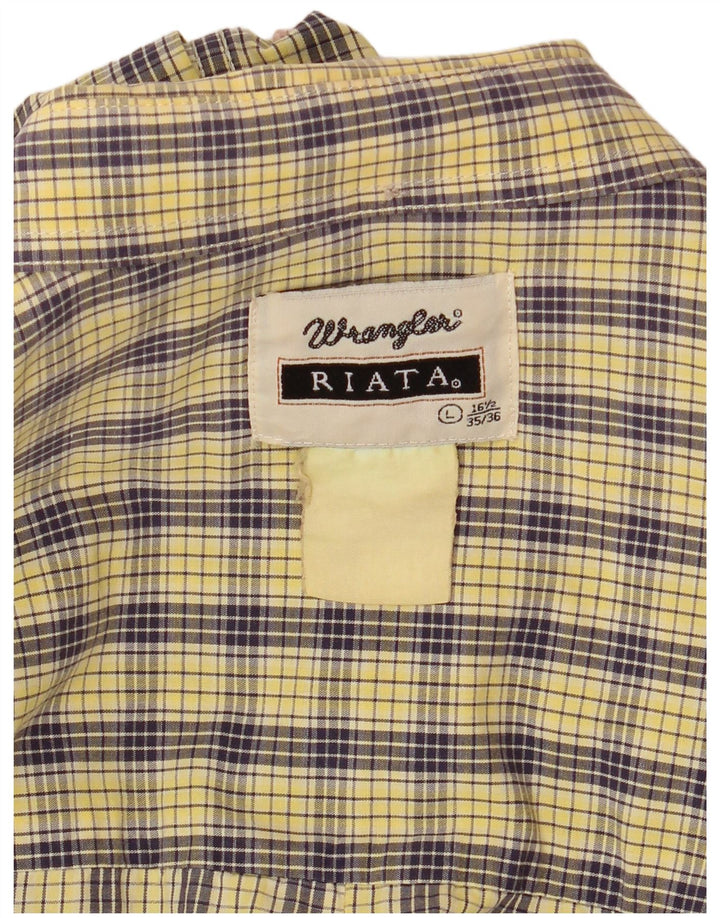 Camisa Wrangler masculina Riata tamanho 16 1/2 grande xadrez amarelo