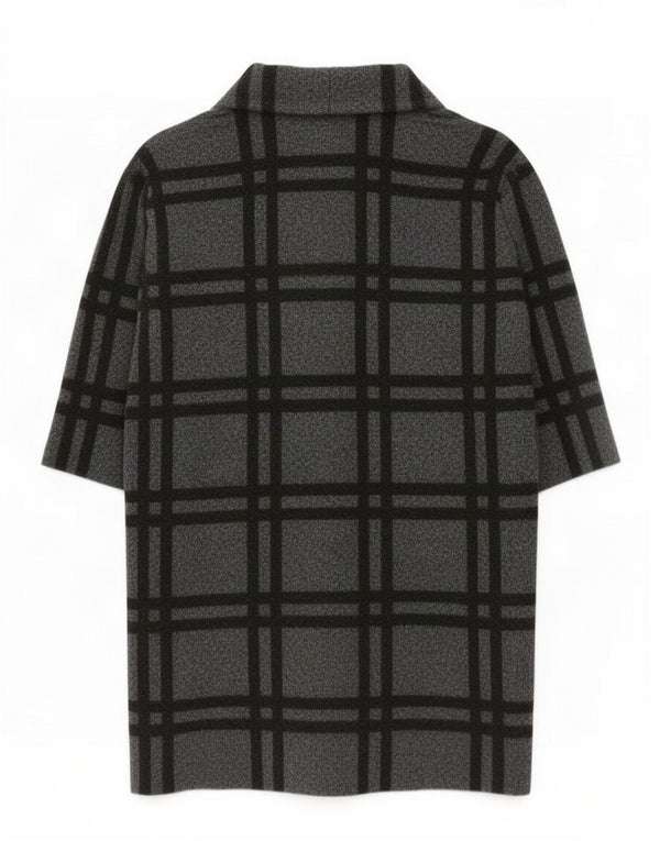 Sobretudo oversized feminino Zara UK 16 grande poliéster xadrez cinza
