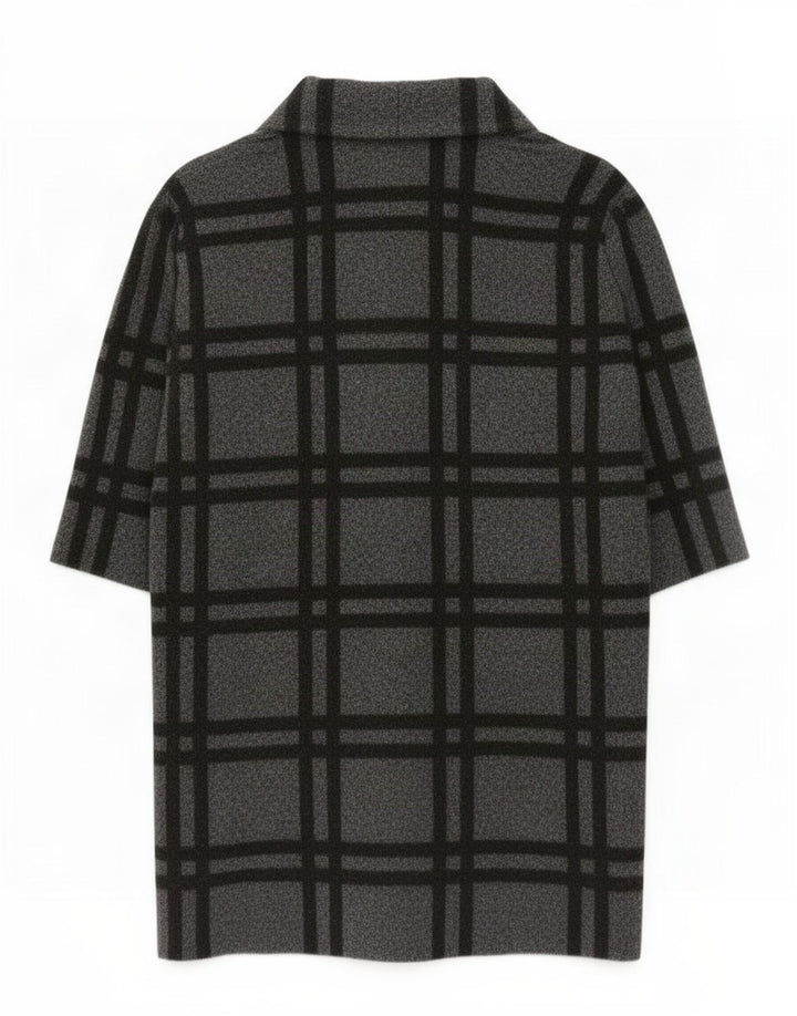 Sobretudo oversized feminino Zara UK 16 grande poliéster xadrez cinza