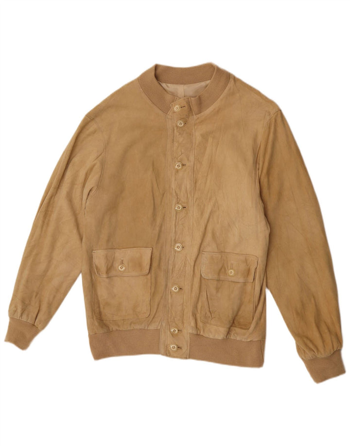 Jaqueta bomber masculina vintage de camurça UK 38 bege médio