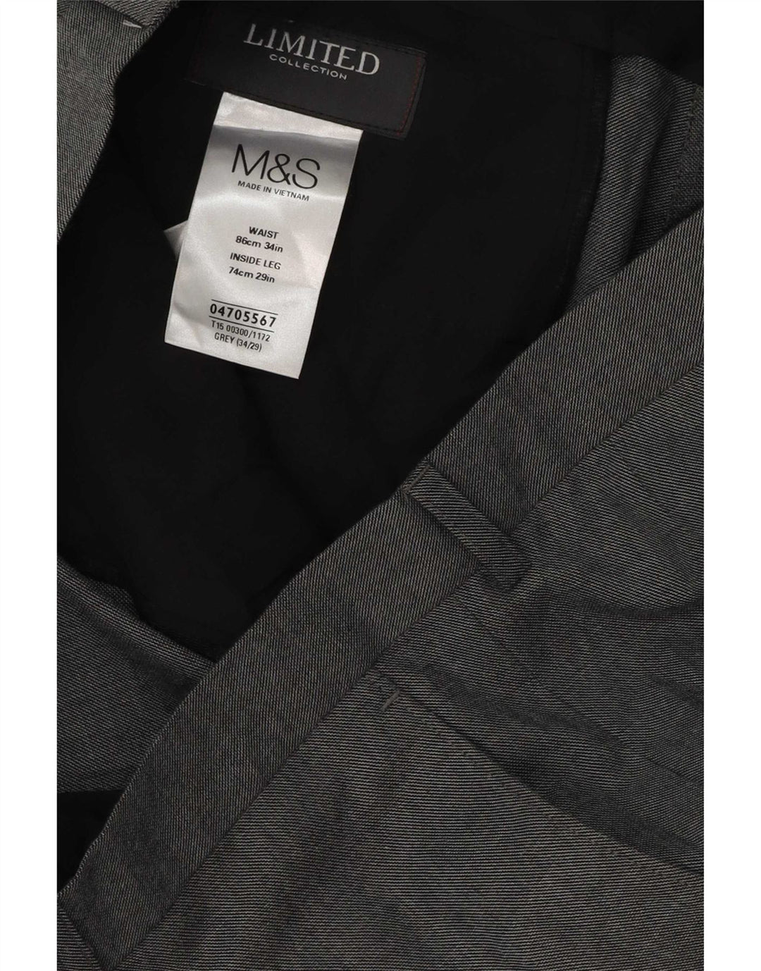 Calça masculina de terno reto Marks & Spencer W34 L29 poliéster cinza