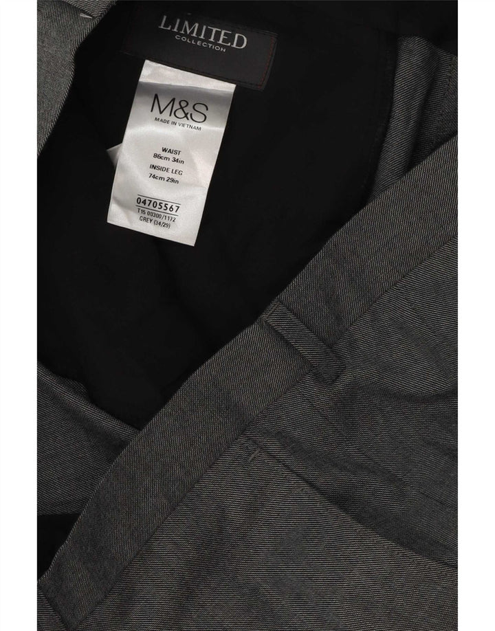 Calça masculina de terno reto Marks & Spencer W34 L29 poliéster cinza