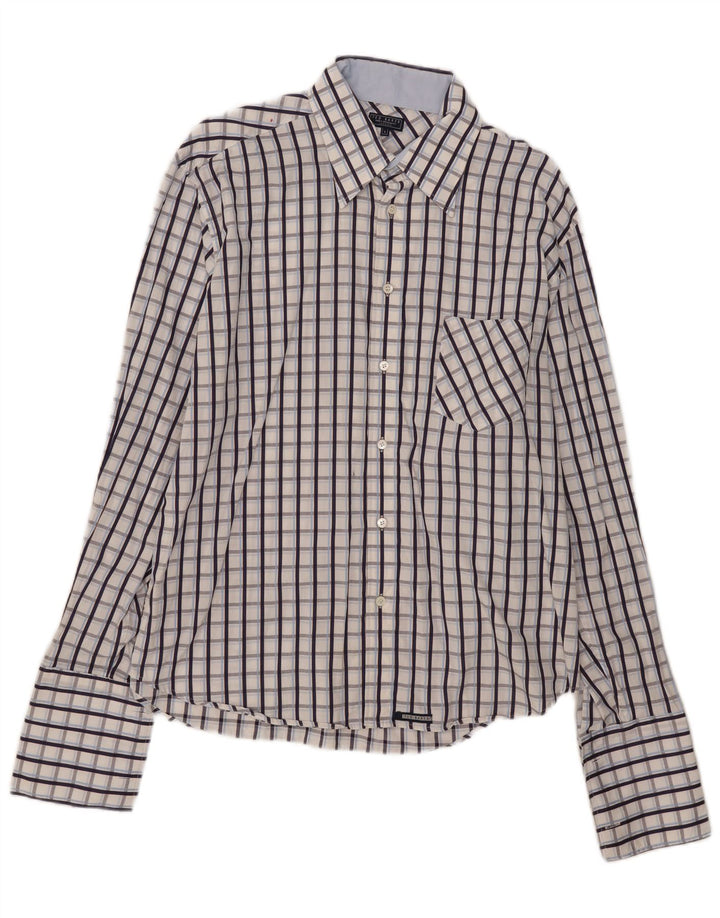 Camisa formal masculina Ted Baker tamanho 5 XL xadrez azul