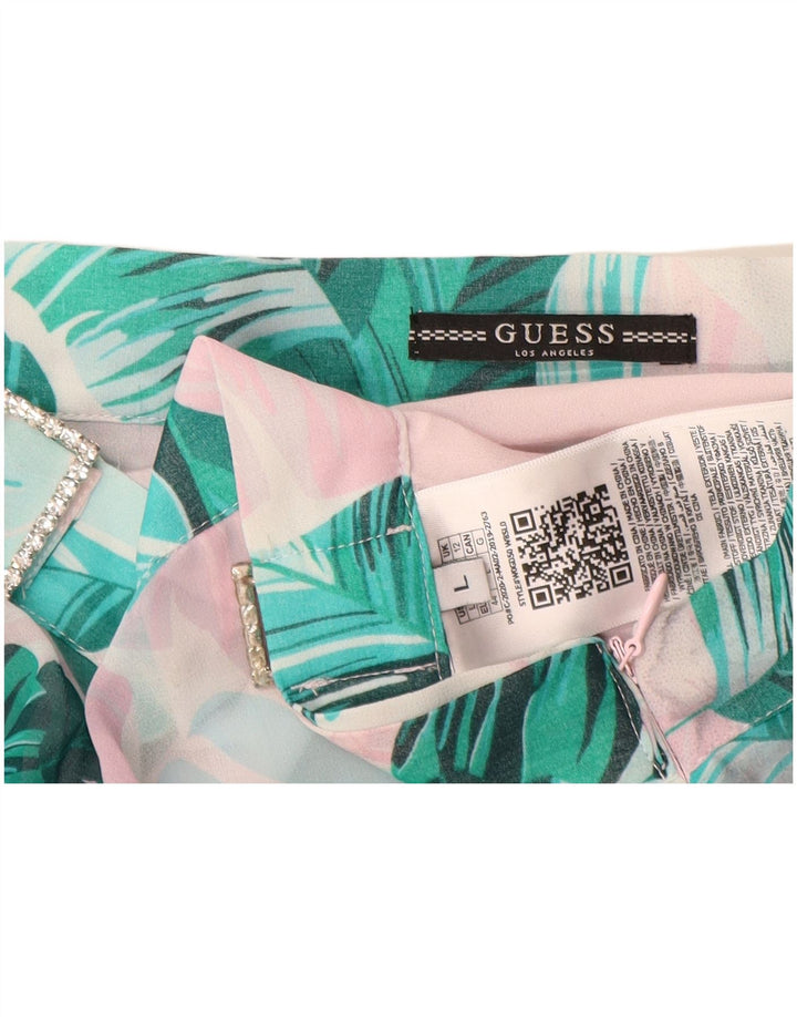 Saia feminina GUESS A-Line UK 12 Médio W28 Azul Floral Poliéster