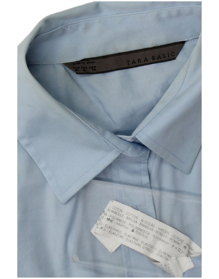 Camisa Zara Mulher UK 18 XL Azul Algodão