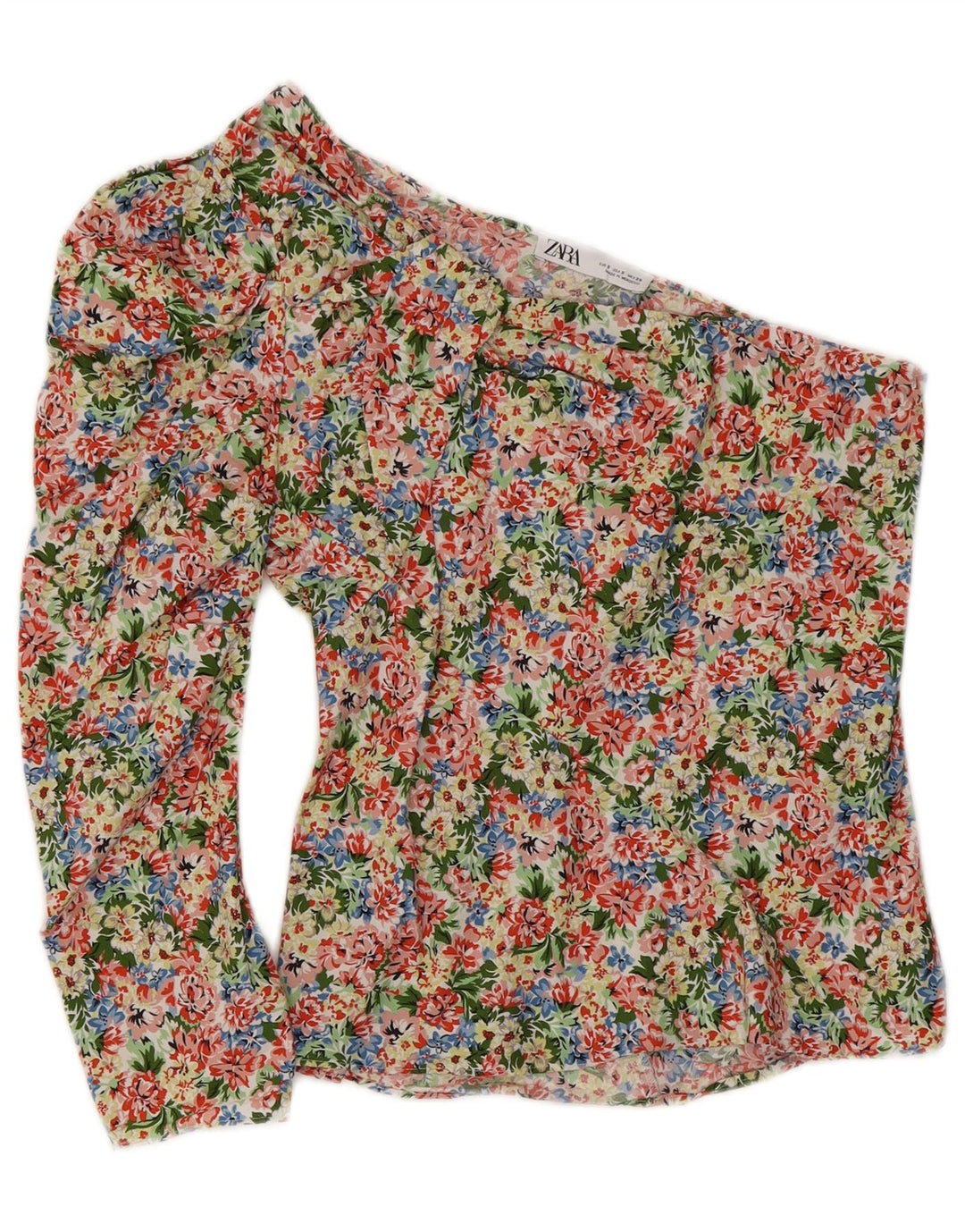 ZARA Top feminino de um ombro UK 8 pequeno algodão floral multicolorido