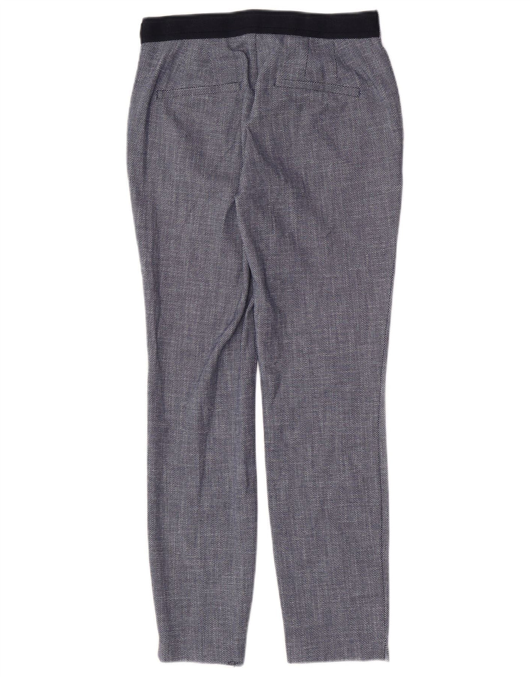 Calça feminina Zara Slim Suit pequena W26 L27 azul marinho poliéster geométrico