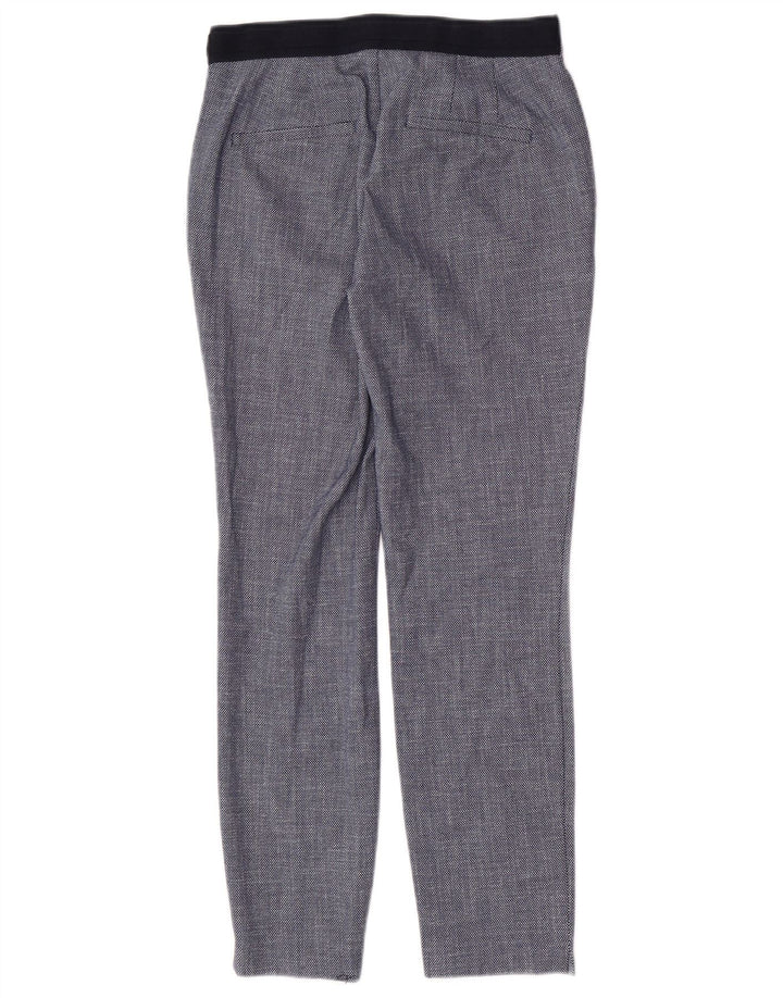 Calça feminina Zara Slim Suit pequena W26 L27 azul marinho poliéster geométrico