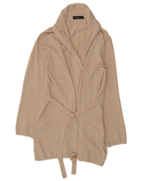 Suéter cardigã feminino Zara Longline Reino Unido 12 viscose bege médio