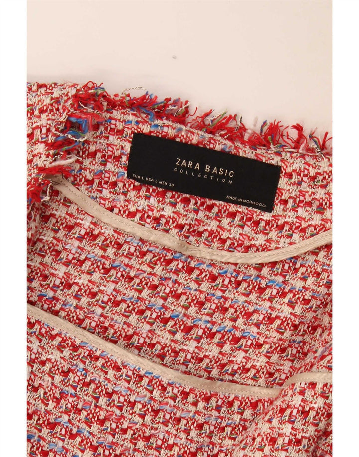 Zara Womens Open Bolero Jacket UK 16 Grande vermelho manchado