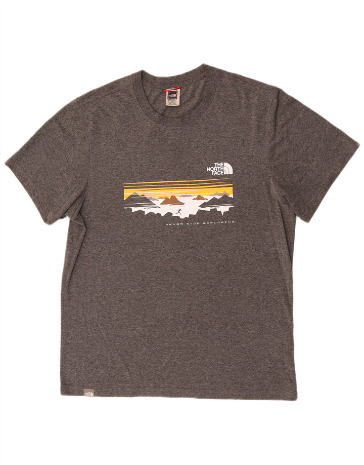 Camiseta gráfica masculina The North Face, algodão manchado cinza médio