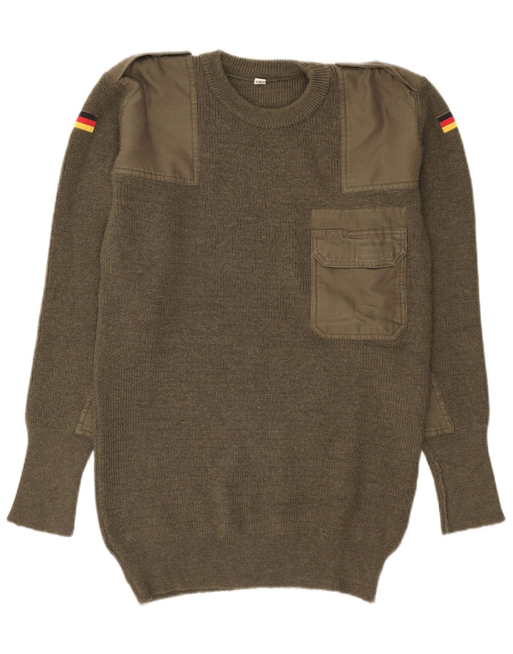 Suéter vintage masculino militar com gola redonda IT 50 médio cáqui