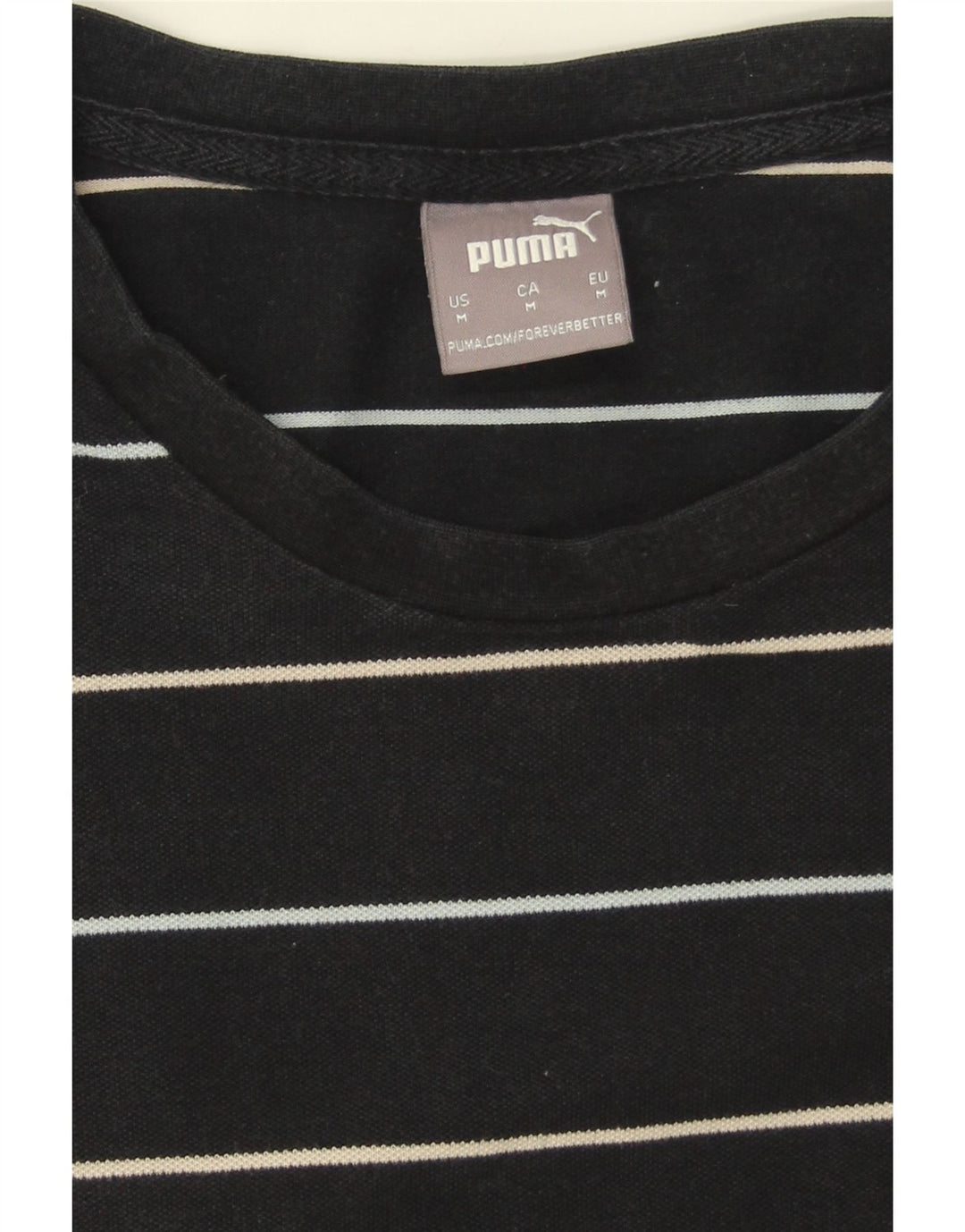 PUMA Mens T-Shirt Top Medium Black Striped Cotton Vintage Puma and Second-Hand Puma from Messina Hembry 