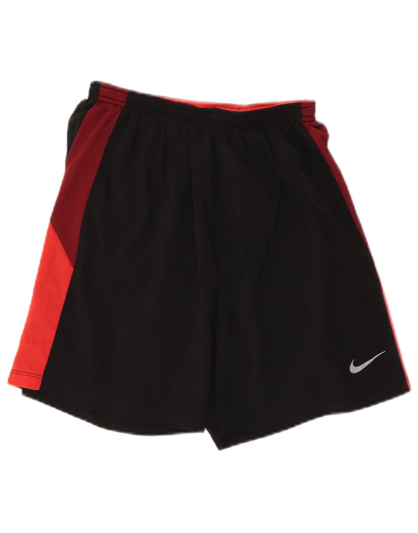 Shorts esportivos masculinos Nike Dri Fit pequenos pretos em poliéster colorblock