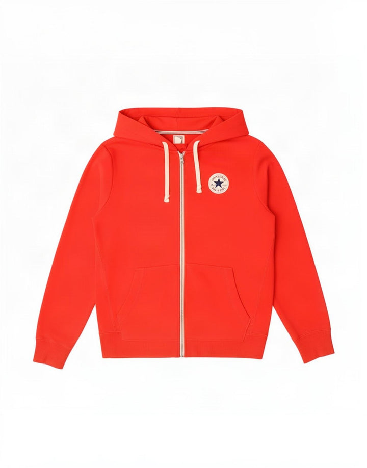 Suéter Converse masculino com capuz e zíper pequeno algodão vermelho